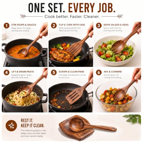 12 Piece Premium Teak Wooden Cooking Utensils Set