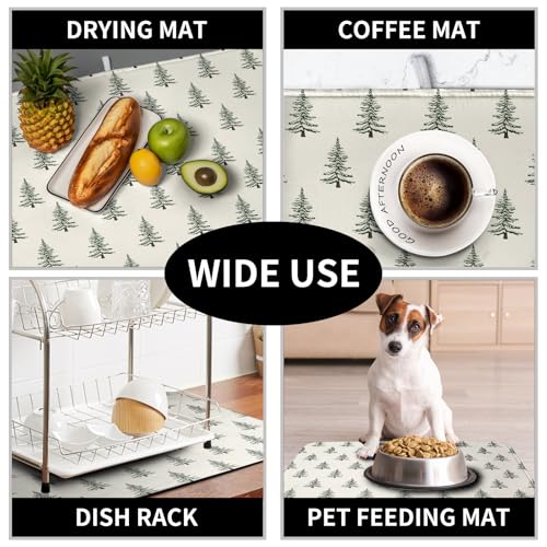 Christmas Tree Dish Drying Mat Winter Xmas Holiday Drying Mats Microfiber Absorbent Dishes Drying Pad Reusable Washable Kitchen Countertop Protector Dish Drainer Rack Mat 18x24 Inch (Christmas Tree / 18" x 24")