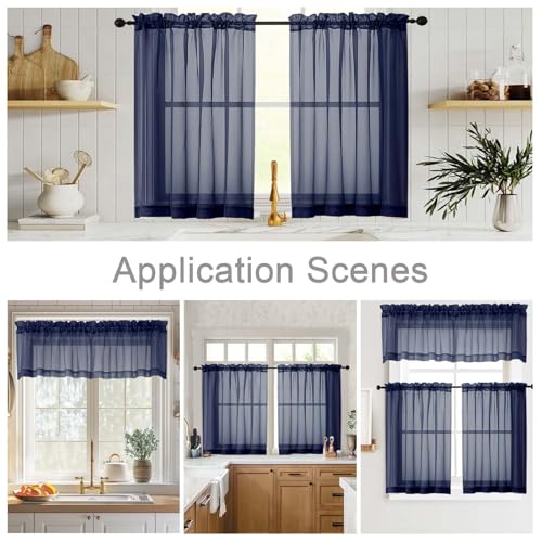 Navy Blue Kitchen Curtains 30 Inch Length Tier 2 PCS (Navy Blue / 42"W x 30"L (Pack of 2))