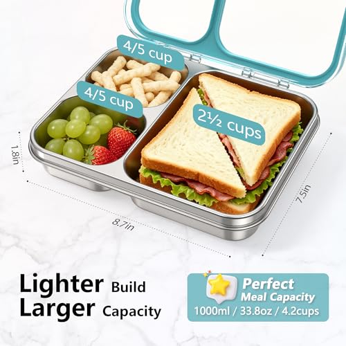 Stainless Steel Bento Lunch Box 3 (Blue / 34oz (1000ml))
