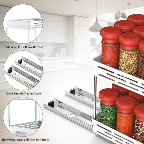 Pull Out Spice Rack Organizer for Cabinet (Widen-White / 2 Pack)