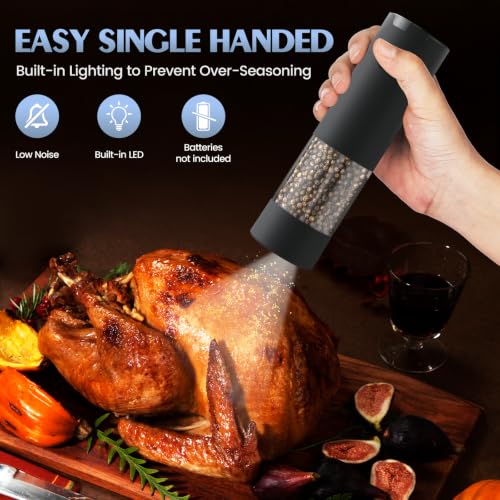 Electric Salt and Pepper Grinder Set Automatic Battery Pepper Mill Shakers Adjustable Coarseness Upgraded Larger Capacity with Led Home and Kitchen Appliances (Dark Gray)