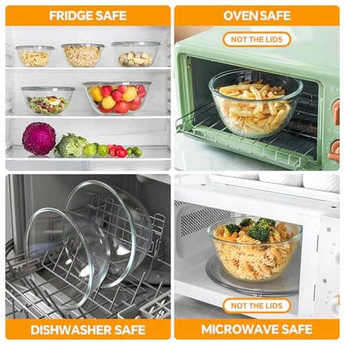 Glass Mixing Bowls with Lids Set of 5 (Transparent)