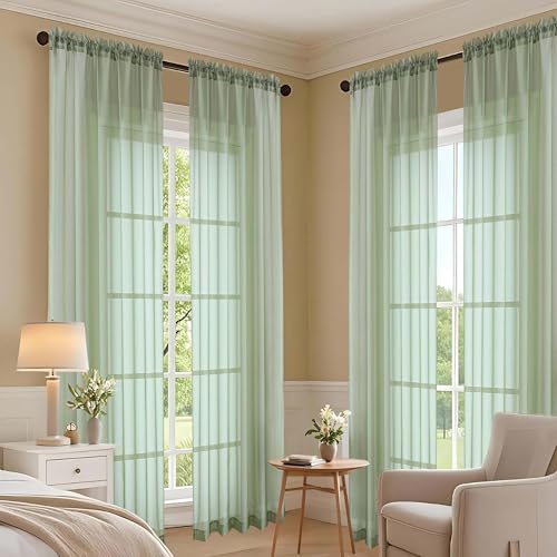 Sage Green Bedroom Curtains 2 Panel Sets 90 Inch Length (Sage Green / 59"W x 90"L (Pack of 2))
