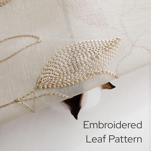 Taupe Kitchen Sheer Tier Curtains Leaf Embroidered (30"W x 36"L (Pack of 2) / 2-taupe/Beige)