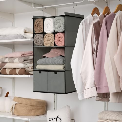 4 Shelf Hanging Closet Organizer with Drawer (4-shelf Drawers Grey / 1-Pack)