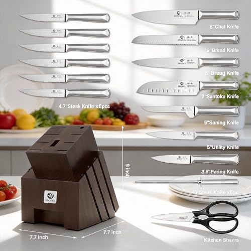 16 Pieces High Carbon Japanese Stainless Steel Knife Set with Block