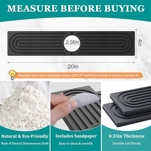 Stone Faucet Mat for Kitchen Sink (Dark Gray / 20" x 4")