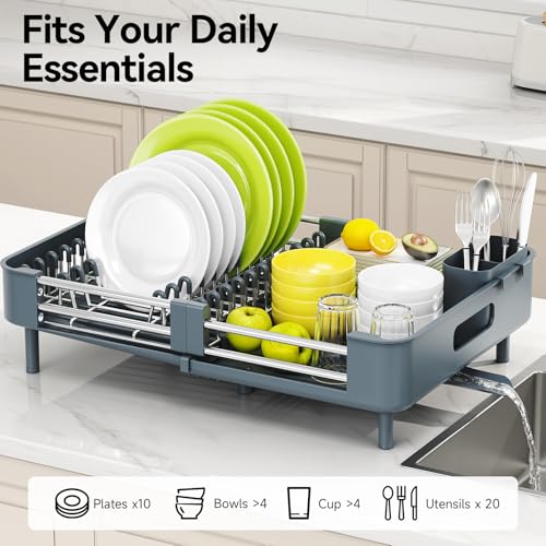 Extendable Stainless Dish Drying Rack for Kitchen Counter (Dark Slate Teal)