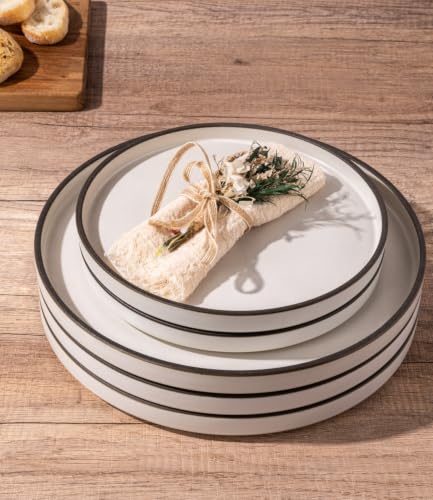 Ceramic Dinner Plates Set of 6 (Black Rim / 10.25Inch-6pcs)