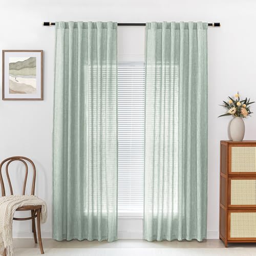 Living Room Curtains 84 Inches Long Semi Sheer Light Filtering Privacy Drapes for Bedroom Rod Pocket Textured Boho Home Decor (50"W x 84"L (Pack of 2) / Aqua)
