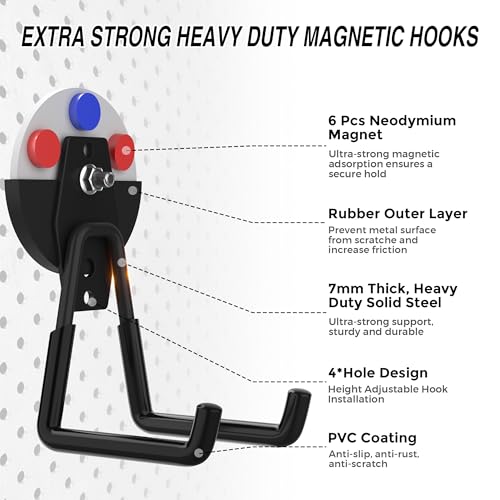 3Pcs Heavy Duty Storage Magnetic Utility Hooks Large Garage Strong Extra Magnet Hooks Hanger with Anti (2.6" Magnet-3 Pack-Black)