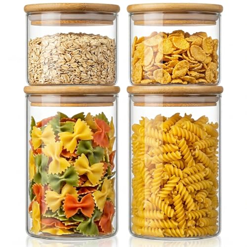 32 oz & 21 oz Round Glass Food Storage Containers with Bamboo Lids (32oz & 21oz 4 Pack)