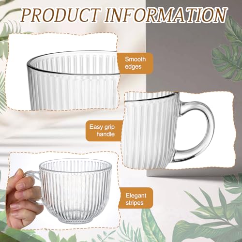 12 Pack Glass Coffee Mugs with Handles (Ribbed)