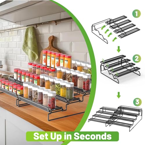2 Pack Spice Rack Organizer for Cabinet (Black / S&L)