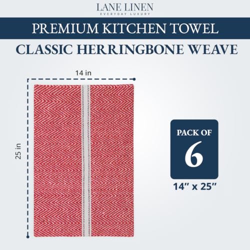 Dish Drying Towels 100% Cotton Absorbent Lint (06 Pack / 08: Red)