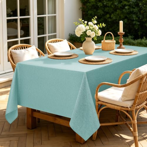 Auqa Linen Textured Tablecloth Rectangular 60 x104 Inch (Aqua / 104" x 60" (Rectangular))