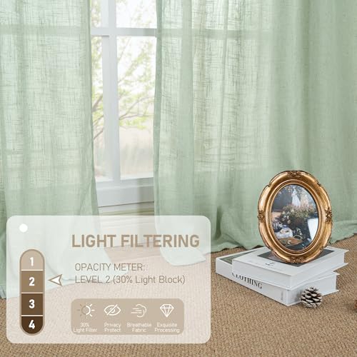 Linen Curtains 90 Inch Length for Living Room 2 Panels (52"W x 90"L (Pack of 2) / Fresh Green)