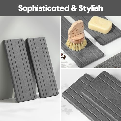 2PCS Diatomite Quick Stone Drying Tray Mat For Bathroom & Kitchen Counter (2pack-9"x 3.5" - Dark Gray)
