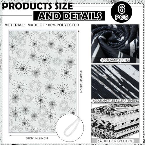 6 Pcs Black White Art Line Hand Towels Abstract Geometric Kitchen (Abstract Art)