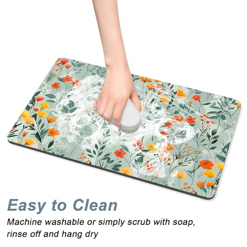 Coffee Mat 12" x 19" Cute Coffee Bar Mats for Espresso Machine Station Accessories and Organizer (Simple Abstract Flowers / 12" x 19")