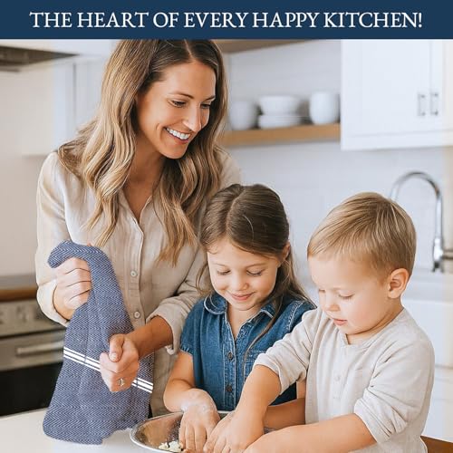 Kitchen Towels 100% Cotton Absorbent Lint (06 Pack / 01: Blue Chambray)