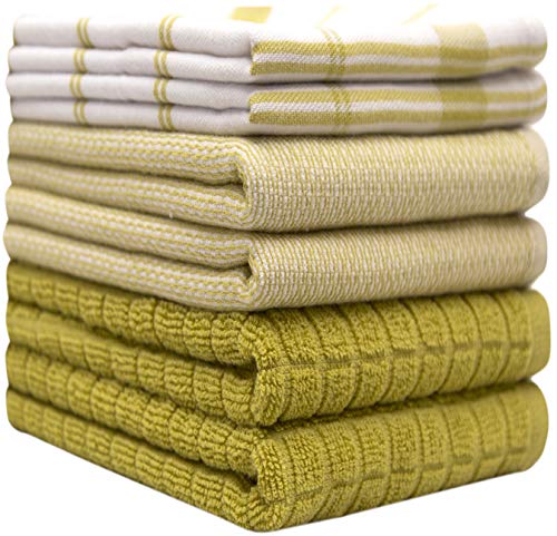 Premium Kitchen Towels 6 Pack 100% Cotton (Lime Green Check / Kitchen Towels - Mixed Styles (6 Pack))
