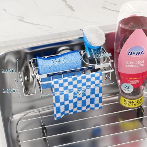4-in-1 Sink Caddy for Kitchen Sink with Strong Suction Cup-Silver (7.28" x 2.36" / Silver)