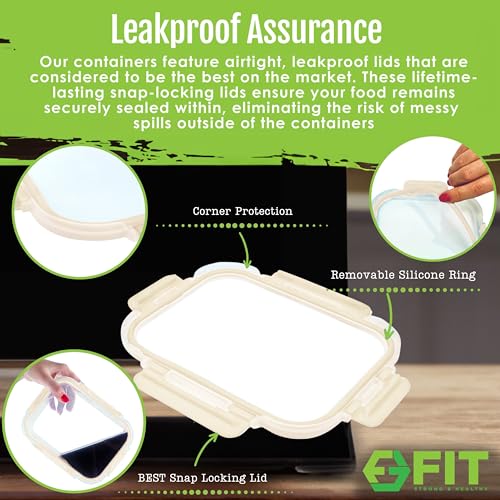 Glass Meal Prep Containers 1 & 2 & 3 Compartments (Beige (1,2,3 compartment - 3 pack, 35 oz))