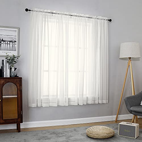 Ivory Sheer Curtains 54 Inch Long 2 Panels (Ivory / 59"W x 54"L (Pack of 2))
