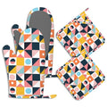 Oven Mitts and Pot Holders Sets Abstract Geometric Silicone Kitchen Mits Potholders Colorful Modern Art Heat Resistant 4Pcs Oven Gloves Hot Pads for Baking Cooking BBQ Grilling Home Decor (Abstract Geometric,colorful Modern Art)