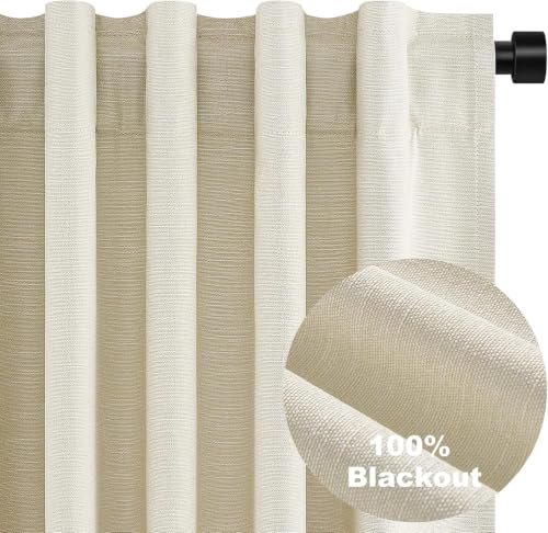 86 Inches Long Cream Colored Custom Blackout Linen Curtains Ivory Cream Pinch Pleated Noise Cancelling Curtains with Pin Hooks for Traverse Burlap Viral Drapes 2 Panels for Living Room Bedroom (Cream / 52"W x 86"L (Pack of 2))