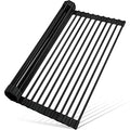 Roll Up Over The Sink Dish Drying Rack Silicone Wrapped Foldable (Rectangle-black / Rectangle: 17.5" x 11")