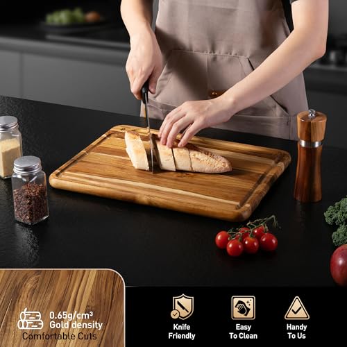 Teak Wood Cutting Board 15'' Non Toxic Wooden Chopping Boards for Fruit (15"L x 11"W)