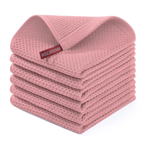 100% Cotton Waffle Weave Kitchen Dish Cloths 6 (Dried Rose / 12 X 12 - 6 Pack)