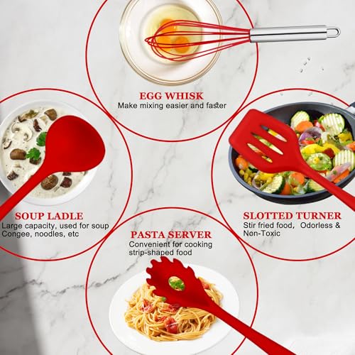 10 Pieces Silicone Cooking Utensils Set (10 Pieces / Red)