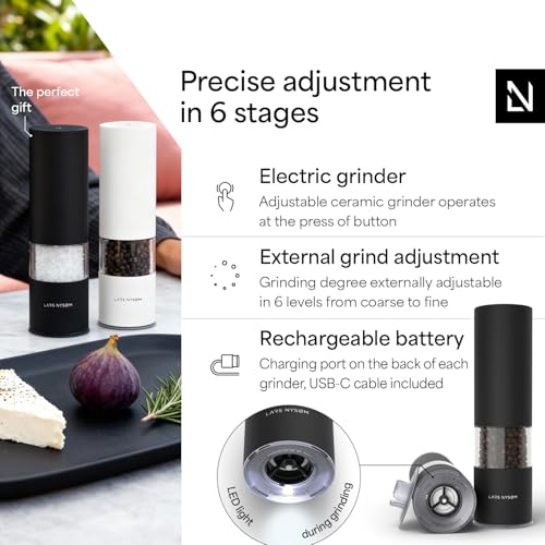 Electric Salt and Pepper Grinder Set (Carbon Black / Set of two electric mills)