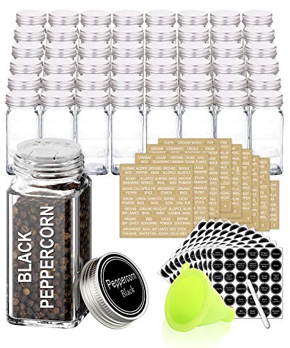 48 Pcs 4 oz Glass Spice Jars with Shaker Lids and 703 Spice Labels