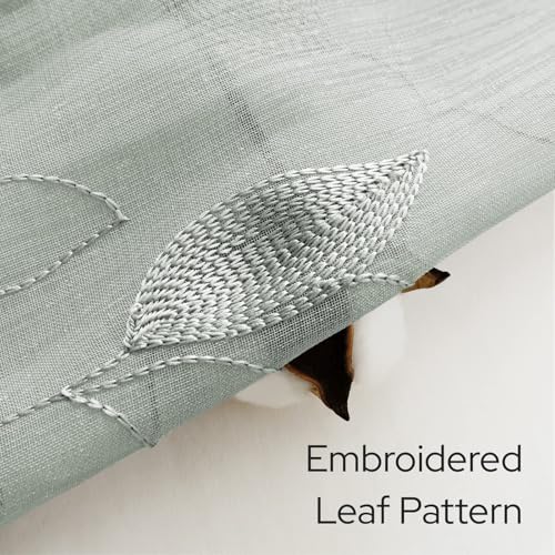 Sage Green Kitchen Curtains Leaf Embroidered (52"W x 45"L (Pack of 2) / 1-sage Green)