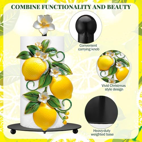Lemon Paper Towel Holder with Round Base Lemon Bathroom Decor Rustic Housewarming Gifts Dispenser Kitchen Paper Holder Stand for Christmas Yellow Countertop Toilet Home Accessories (Lemon)