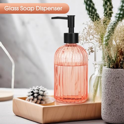 Stripe Glass Soap Dispenser with Black Plastic Pump (Plastic Pump / Stripe-orange)