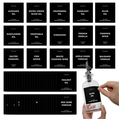 Olive Oil & Coffee Syrup Labels for Bottles (All Kitchen Labels (61 pcs) / Black)