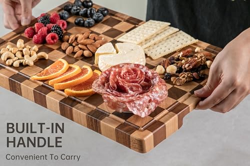 Cutting Boards for Kitchen (Wood Checkered / 14"L x 11"W)