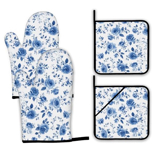 Vintage Blue Rose Oven Mitts and Pot Holders (Vintage Blue Rose)