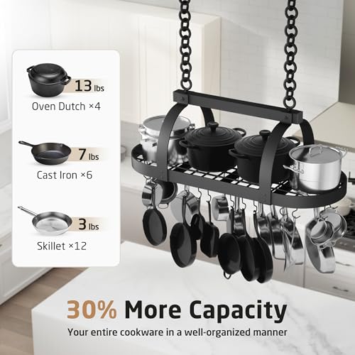 48 Inch Large Hanging Pot Rack (Black / 48-Inch)
