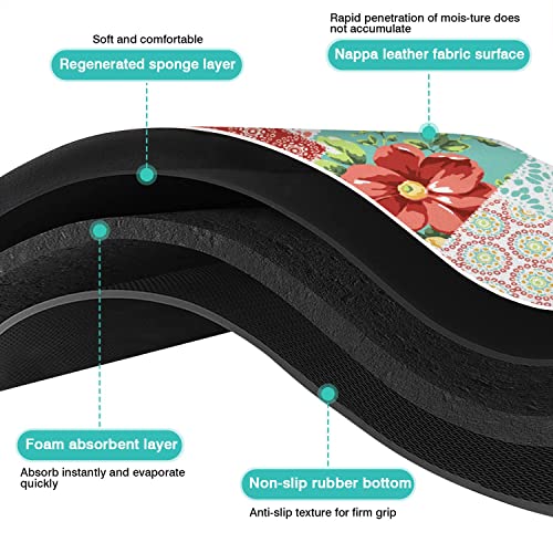Coffee Bar Mat Accessories for Countertop Absorbent Hide Stain Rubber Backed Dish Drying Mats for Kitchen Counter Draining Pad Decor Gift (Teal Trellis / 16" x 24")