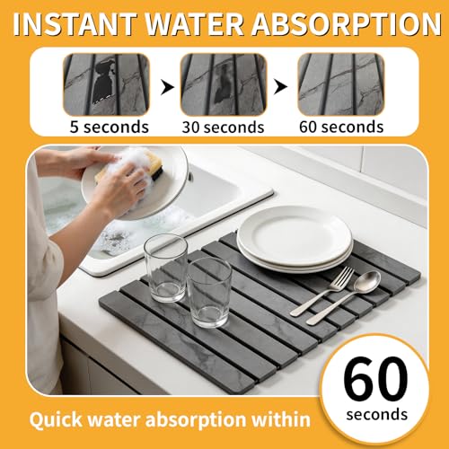 Stone Dish Drying Mat for Kitchen Counter (Dark Gray / 24" x 16")
