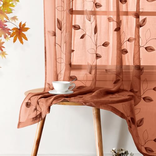 Fall Burnt Orange Sheer Curtains (52"W x 84"L (Pack of 2) / Burnt Orange)