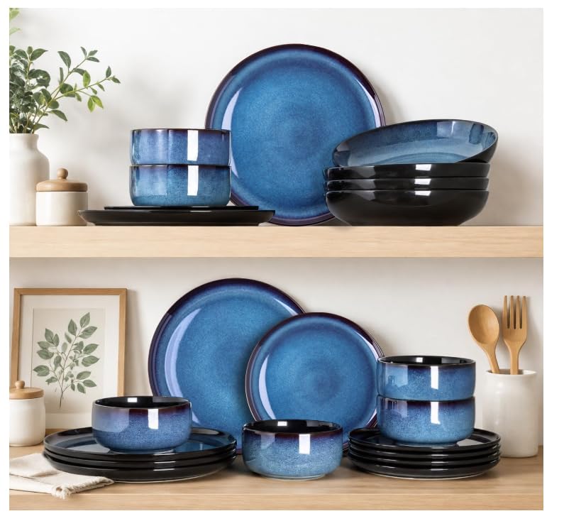 Ceramic Dinnerware Sets for 8 (Modern-Blue / Service for 8 （24pcs）)