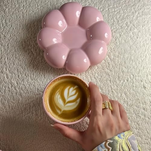 Cloud Shaped Mug & Saucer Set with Floral Coaster (Cloud-mug-beige)